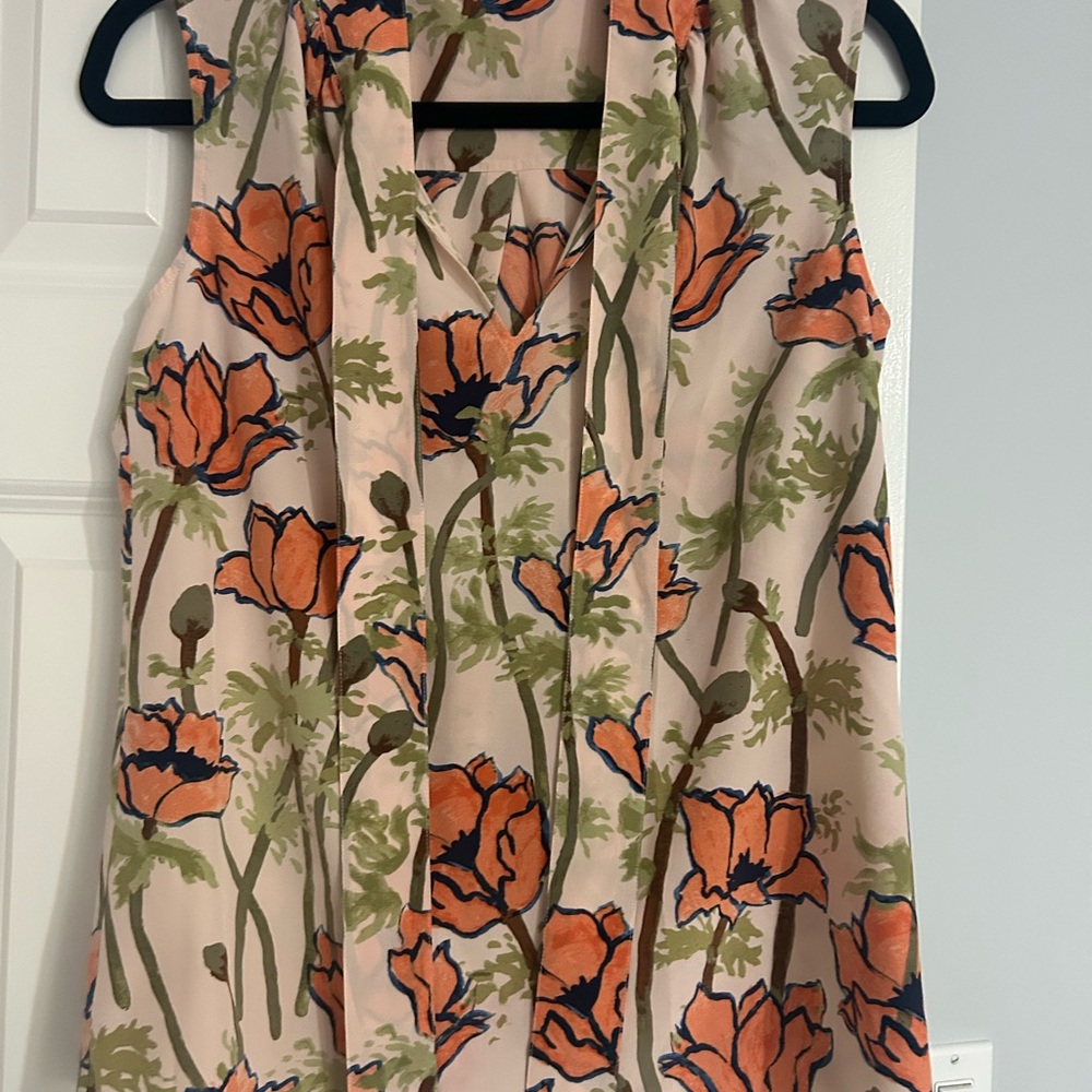 Tory Burch Cream and Pink Sleeveless Floral Blouse